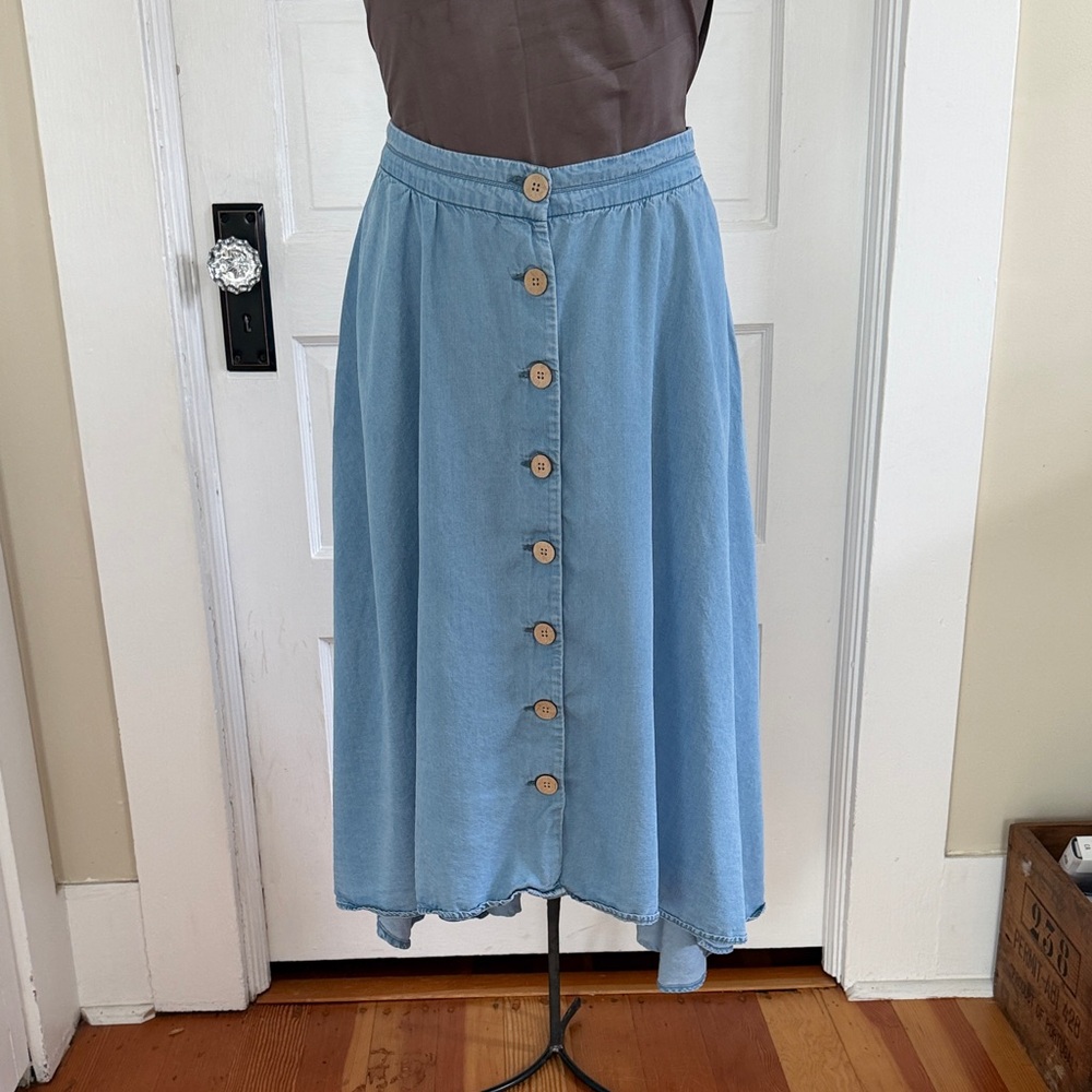 Cafe Marrakesh‎ Button Front A-Line Chambray Skirt 8